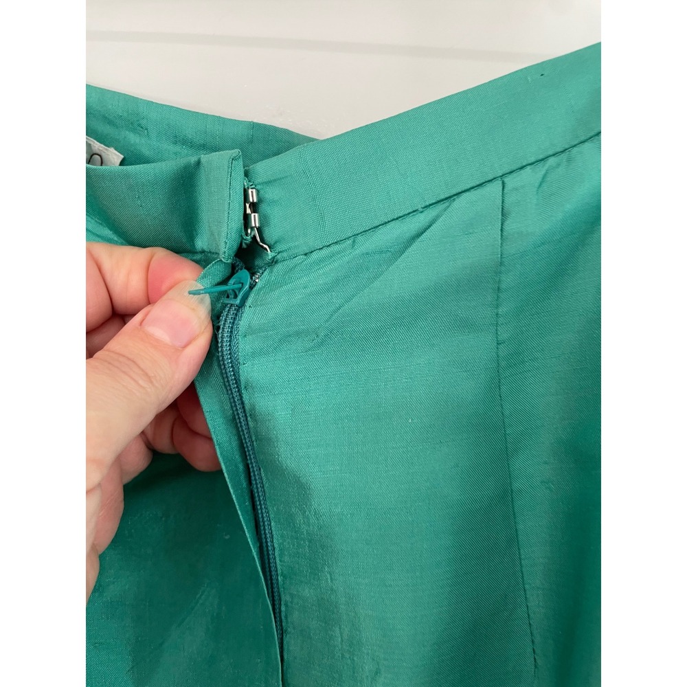 Jim Thompson Vintage Emerald Green 100% Thai Silk Pencil Midi Skirt Size 10 - Picture 7 of 9